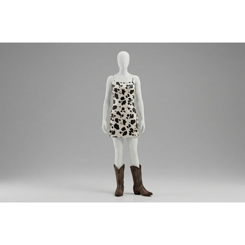Thirty Thirty Y2K Style Glossy Cow Print Mini Dress